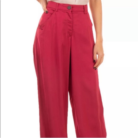 Emporio Armani High Rise Wide Leg Satin Trousers in Red - Picture 5 of 16